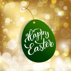 Original hand lettering  Happy Easter  with golden background.