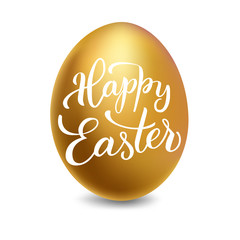 Golden egg and original hand lettering Happy Easter