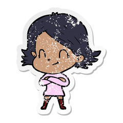 distressed sticker of a cartoon friendly girl