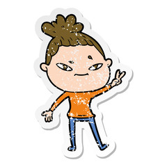 distressed sticker of a cartoon woman