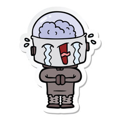 sticker of a cartoon crying robot