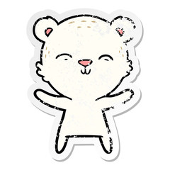 distressed sticker of a happy cartoon polar bear
