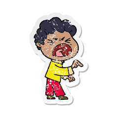 distressed sticker of a cartoon furious man