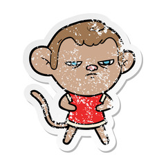 distressed sticker of a cartoon monkey