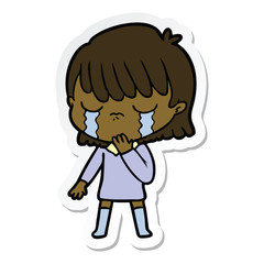 sticker of a cartoon woman crying