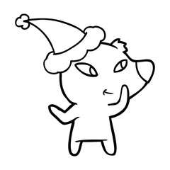 cute line drawing of a bear wearing santa hat