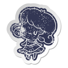 distressed old sticker kawaii of cute girl