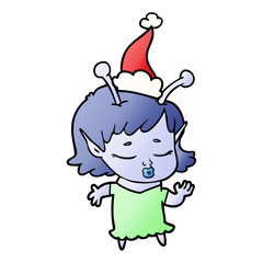 cute alien girl gradient cartoon of a wearing santa hat