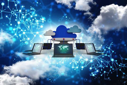 3d illustration of Cloud network in abstract technology background. Cloud networking concept