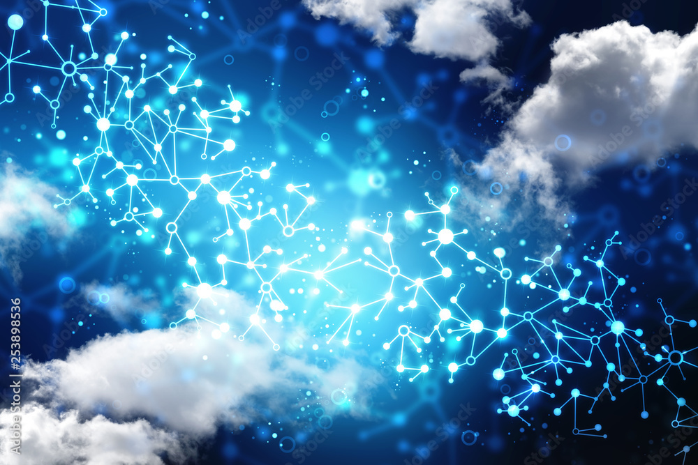 Poster cloud network in abstract technology background. cloud networking concept