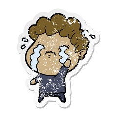 distressed sticker of a cartoon man crying