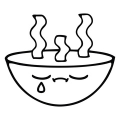 line drawing cartoon bowl of hot soup