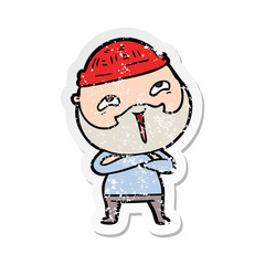 Obraz premium distressed sticker of a cartoon happy bearded man