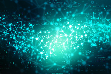 Abstract futuristic - Molecules technology with polygonal shapes on dark blue background. Illustration digital technology concept. Networking concept