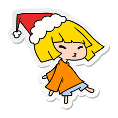 christmas sticker cartoon of kawaii girl