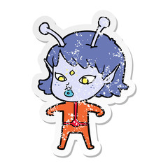 Fototapeta premium distressed sticker of a pretty cartoon alien girl