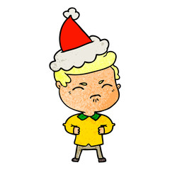 textured cartoon of a annoyed man wearing santa hat