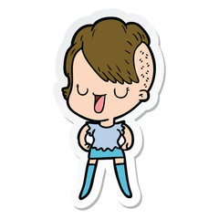 sticker of a cute cartoon girl with hipster haircut