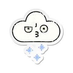distressed sticker of a cute cartoon snow cloud