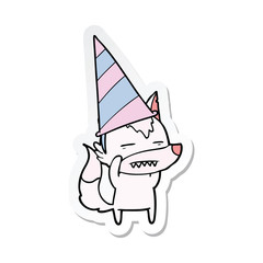 sticker of a cartoon wolf in party hat