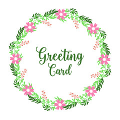 Obraz premium Vector illustration pink flower frame with green leaves for write greeting card