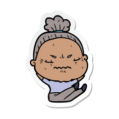 sticker of a cartoon annoyed old lady