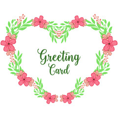 Vector illustration pink flower frame with green leaves for write greeting card