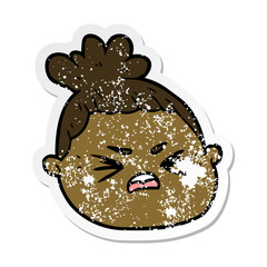 distressed sticker of a cartoon female face