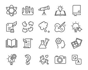 set of creative icons , such as thinking, drawing, work, education