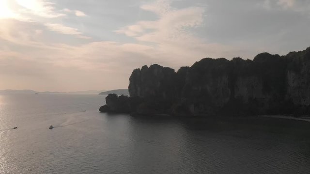 Sunset over tropical volcanic islands,  Flying to the sea. Krabi,  Thailand. 2.7K
