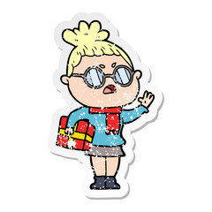 distressed sticker of a cartoon annoyed woman