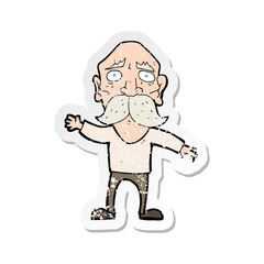 retro distressed sticker of a cartoon worried old man