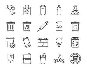 set of waste icons, such as garbage, pollution, dirty, trash, industry