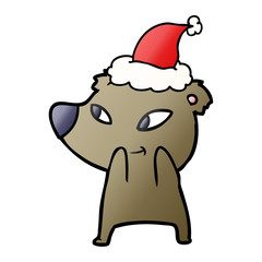 cute gradient cartoon of a bear wearing santa hat