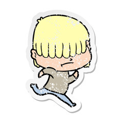 distressed sticker of a cartoon boy with untidy hair
