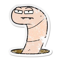 distressed sticker of a cartoon worm