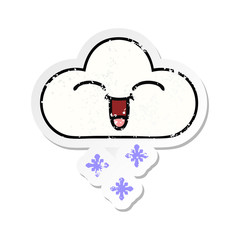 distressed sticker of a cute cartoon snow cloud