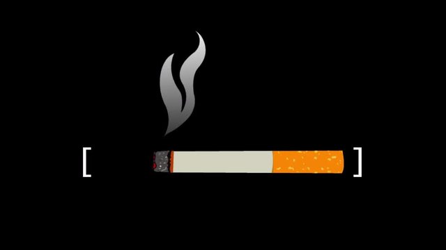 Animation flat style of a loading bar made with a cigarette consuming from right to left, with smoke moving. Alpha channel included