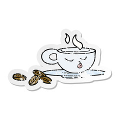 distressed sticker of a cartoon espresso mug