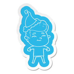 happy cartoon  sticker of a man wearing santa hat