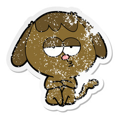 distressed sticker of a cartoon bored dog