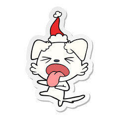 sticker cartoon of a disgusted dog wearing santa hat