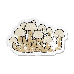 distressed sticker of a cartoon mushroom