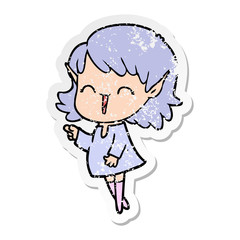 distressed sticker of a cartoon elf girl