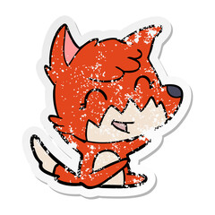 distressed sticker of a happy cartoon fox