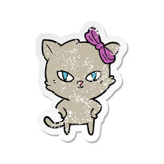distressed sticker of a cute cartoon cat
