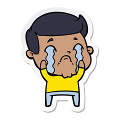 sticker of a cartoon man crying