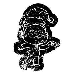 cartoon distressed icon of a happy old woman wearing santa hat