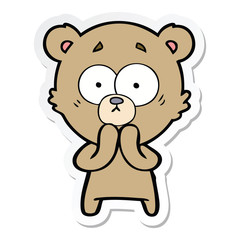 sticker of a worried bear cartoon