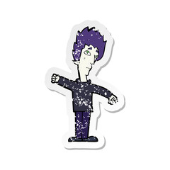 retro distressed sticker of a cartoon vampire man